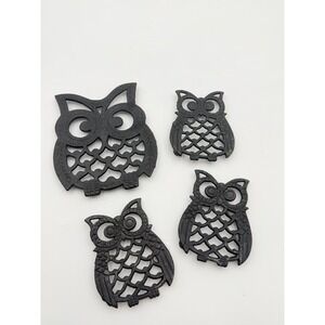 Vintage Lot  Cast Iron Owl Trivets Made in Taiwan Kitchen Decor